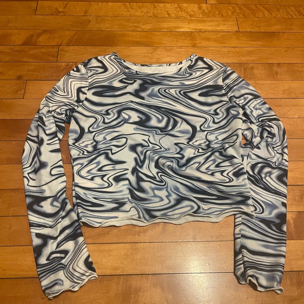 Stylish Marble Print Long Sleeve Top